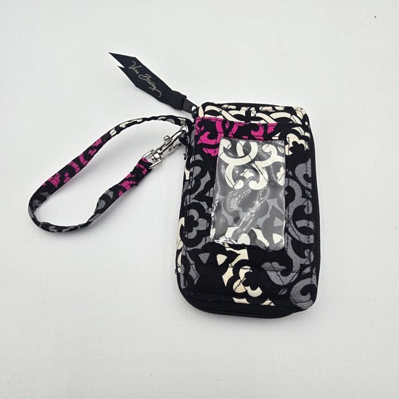 Vera Bradley Handbags - Vera Bradley Wristlet Wallet ID Window Zip Around Black Pink Gray Floral Pattern